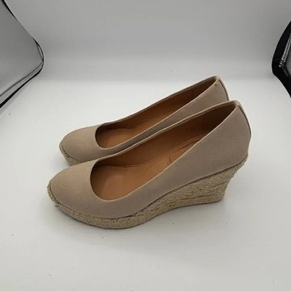 J.Crew Espadrille Wedges Women Sz 9.5 Beige Canvas Jute Summer Shoes